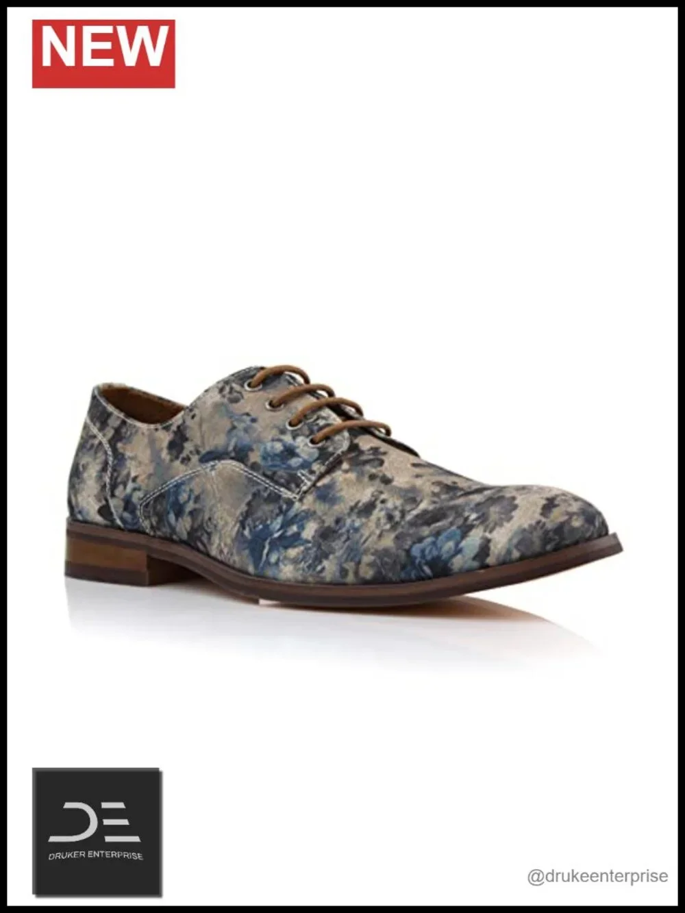 Men's Canvas Lace-Up Derby Oxford Dress Shoes with Floral Tapestry Print